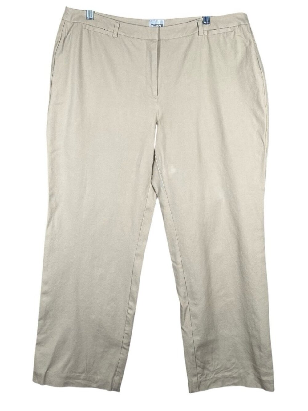 Chicos Ankle Crop Straight Leg Pants 2 Beige Cotton Stretch Twill Casual Trouser